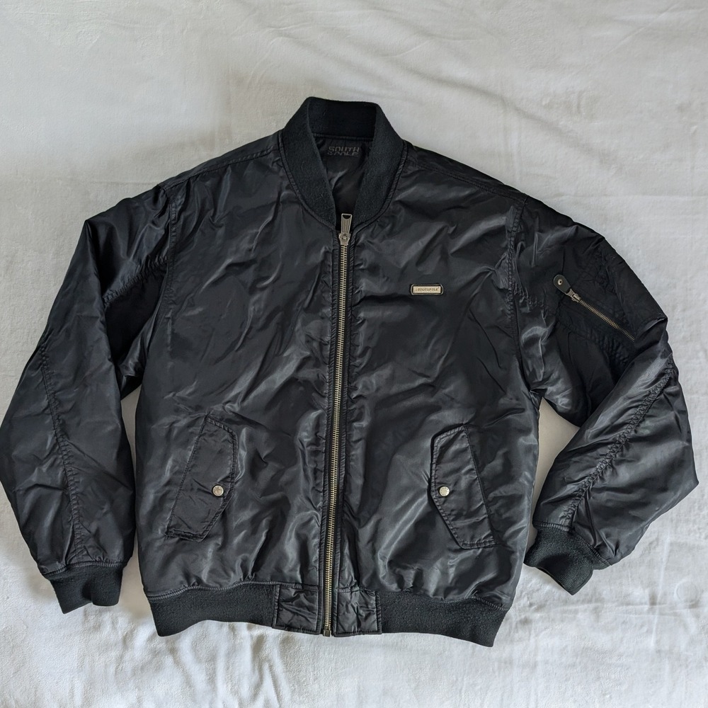 Southpole Black Bomber Jacket Quilted Lined Zip Front Pockets Mens Size M